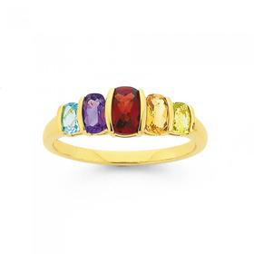 9ct-Multi-Colour-Semi-Precious-Stones-Dress-Ring on sale