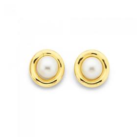 9ct+Gold+Cultured+Freshwater+Pearl+Framed+Stud+Earrings