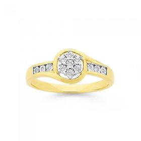 9ct+Gold+Diamond+Flower+Ring