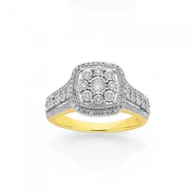 9ct+Gold+Diamond+Cushion++Ring