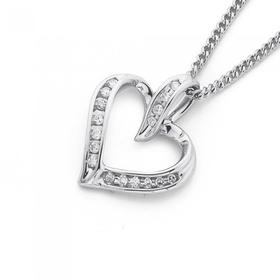 9ct+White+Gold+Diamond+Open+Heart+Pendant