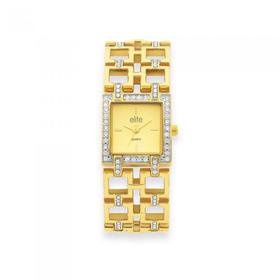 Elite+Ladies+Gold+Tone+Stone+Set+Watch