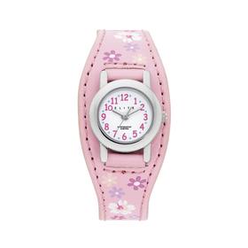 Elite+Girls+Pink+Flower+Leather+Cuff%2C+50M+Water+Resistant+Watch