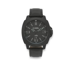 Chisel+Mens+Black+Tone%2C+Grey+Markers+and+Detailed+Leather+Strap%2C+50+Meters+Water+Resistant+Watch