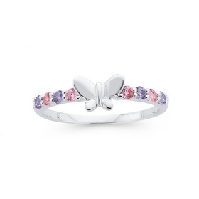 Silver+Pink+and+Lavender+CZ+Butterfly+Ring