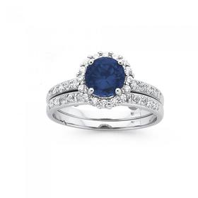 Sterling-Silver-Round-Dark-Blue-Cubic-Zirconia-2-Ring-Set on sale