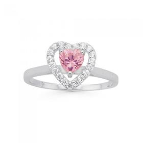 Silver-Pink-Cubic-Zirconia-Heart-Framed-Ring on sale