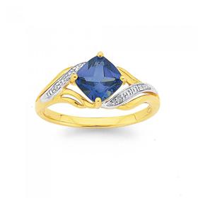 9ct-Created-Ceylon-Sapphire-and-Diamond-Swirl-Ring on sale