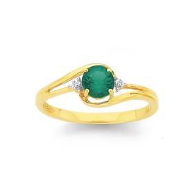 9ct-Created-Emerald-and-Diamond-Open-Swirl-Ring on sale