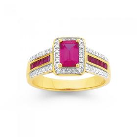 9ct-Gold-Created-Ruby-Diamond-Ring on sale