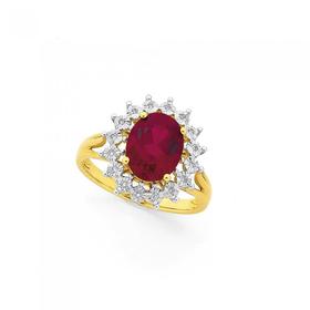 9ct+Gold+Created+Ruby+%26amp%3B+Diamond+Ring