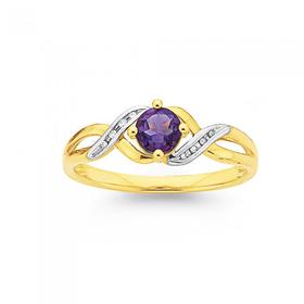 9ct-Amethyst-and-Diamond-Swirl-Split-Crossover-Ring on sale