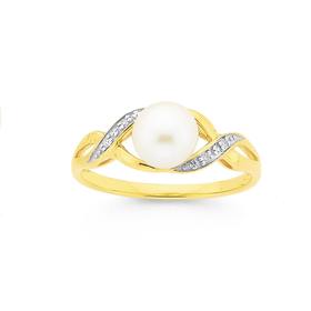 9ct-Gold-Cultured-Freshwater-Pear-Diamond-Ring on sale