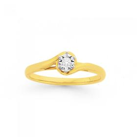 9ct+Gold+Diamond+Solitaire+Ring