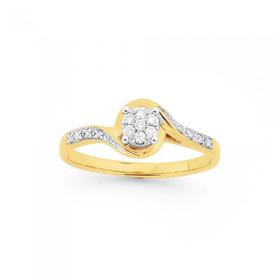 9ct-Gold-Diamond-Cluster-Swirl-Ring on sale