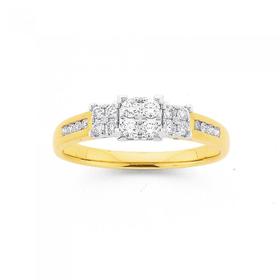 9ct+Two+Tone+Gold+Diamond+Trilogy+Ring