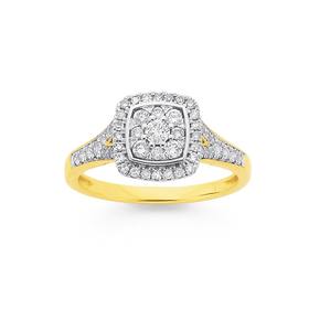 9ct-Two-Tone-Diamond-Cushion-Shape-Ring on sale