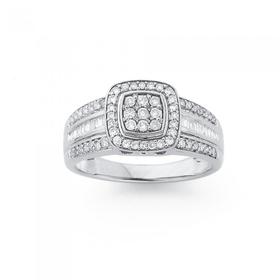 9ct-White-Gold-Diamond-Cushion-Shape-Dress-Ring on sale