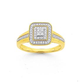 9ct-Diamond-Square-Framed-Shoulder-Set-Dress-Ring on sale