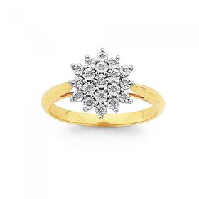 9ct+Gold+Diamond+Starburst+Cluster+Ring