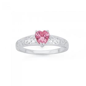 Silver-Pink-Cubic-Zirconia-Heart-Scroll-Ring on sale