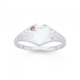 Silver-Pink-Cubic-Zirconia-Heart-Signet-Ring on sale