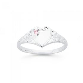 Silver-Pink-Cubic-Zirconia-Fancy-Heart-Signet-Ring on sale