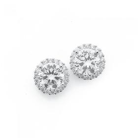 Silver-8mm-Cubic-Zirconia-and-Halo-Stud-Earrings on sale