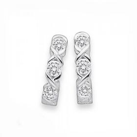 Sterling+Silver+Cubic+Zirconia+Hugs+%26amp%3B+Kisses+Huggie+Earrings