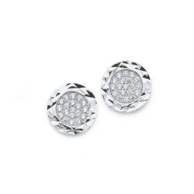 Sterling+Silver+Twist+Border+Pave+Cubic+Zirconia+Earrings