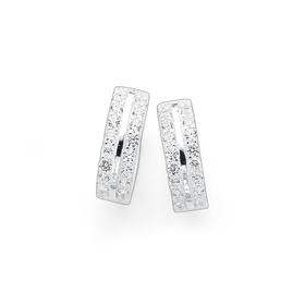 Silver+10mm+Cubic+Zirconia+Huggie+Earrings