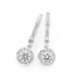 Silver-Round-Cubic-Zirconia-Drop-Earrings on sale