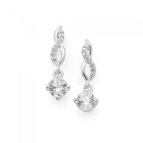 Sterling-Silver-Cubic-Zirconia-Drop-On-Twist-Loop-Earrings on sale