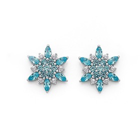 Silver+Blue+Cubic+Zirconia+Fancy+Snowflake+Earrings