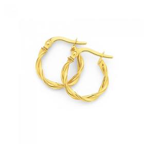 9ct+Gold+2x10mm+Entwined+Twist+Hoop+Earrings