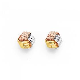 9ct-Tri-Tone-Knot-Stud-Earrings on sale