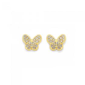 9ct+Gold+Filigree+Butterfly+Stud+Earrings