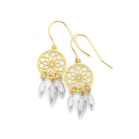 9ct-Two-Tone-Dream-Catcher-Drop-Earrings on sale