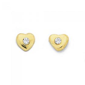 9ct-Gold-Cubic-Zirconia-Childrens-Heart-Stud-Earrings on sale