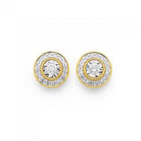 9ct-Gold-Diamond-Round-Framed-Stud-Earrings on sale
