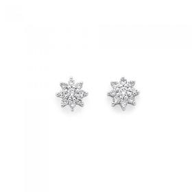 9ct-Gold-Diamond-Flower-Stud-Earrings on sale