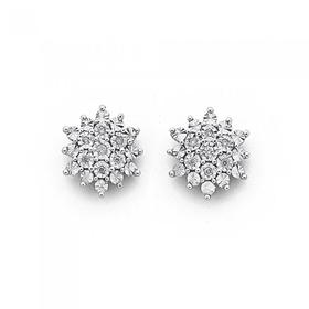 9ct+Gold+Diamond+Starburst+Cluster+Stud+Earrings