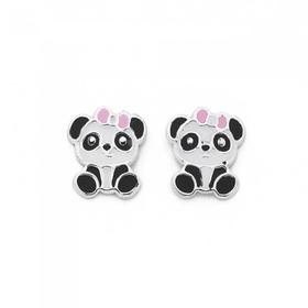 Silver-Enamel-Polly-Panda-Stud-Earrings on sale