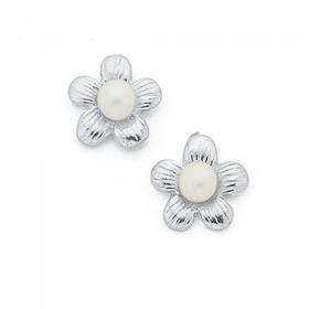 Silver-Kids-Pearl-Flower-Studs on sale