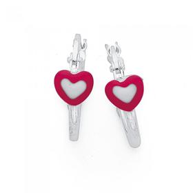 Silver-Pink-White-Enamel-Heart-On-Hoops on sale