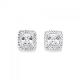 Sterling-Silver-Princess-Cut-Cubic-Zirconia-Cluster-Earrings on sale