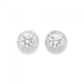 Sterling+Silver+Round+Cubic+Zirconia+Cluster+Stud+Earrings