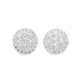 Sterling-Silver-Round-Cubic-Zirconia-Cluster-Stud-Earrings on sale