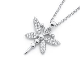 Sterling-Silver-Pave-Cubic-Zirconia-Dragonfly-Pendant on sale