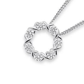 Silver-Cubic-Zirconia-Hugs-Kisses-Circle-Pendant on sale